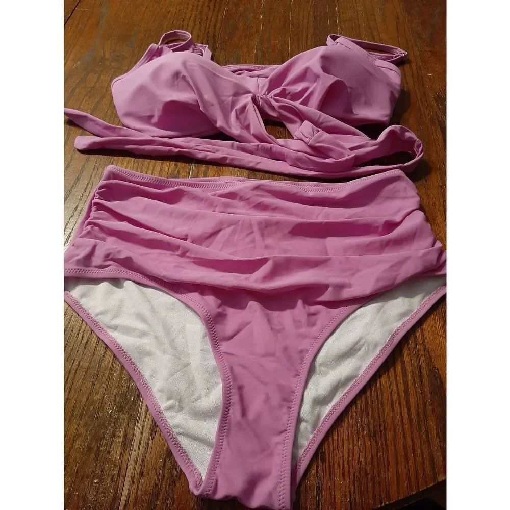 New Large Pink Purple Two Piece Bikini Swimsuit Bathing Suit Swimwear NWOT